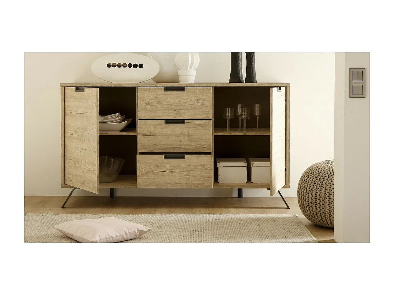 Buffet 2 portes 3 tiroirs, Collection SHOW, coloris chêne clair