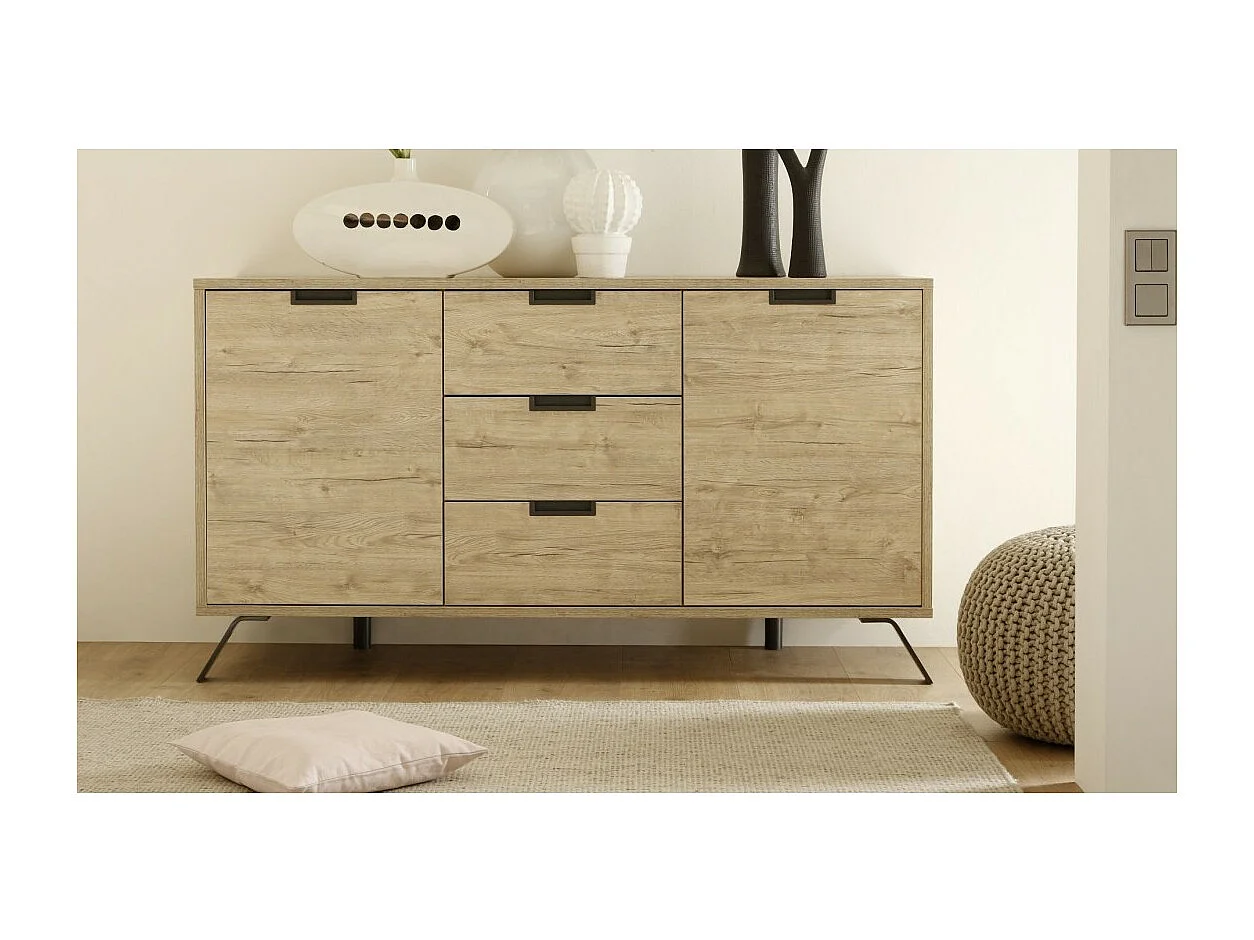 Buffet 2 portes 3 tiroirs, Collection SHOW, coloris chêne clair