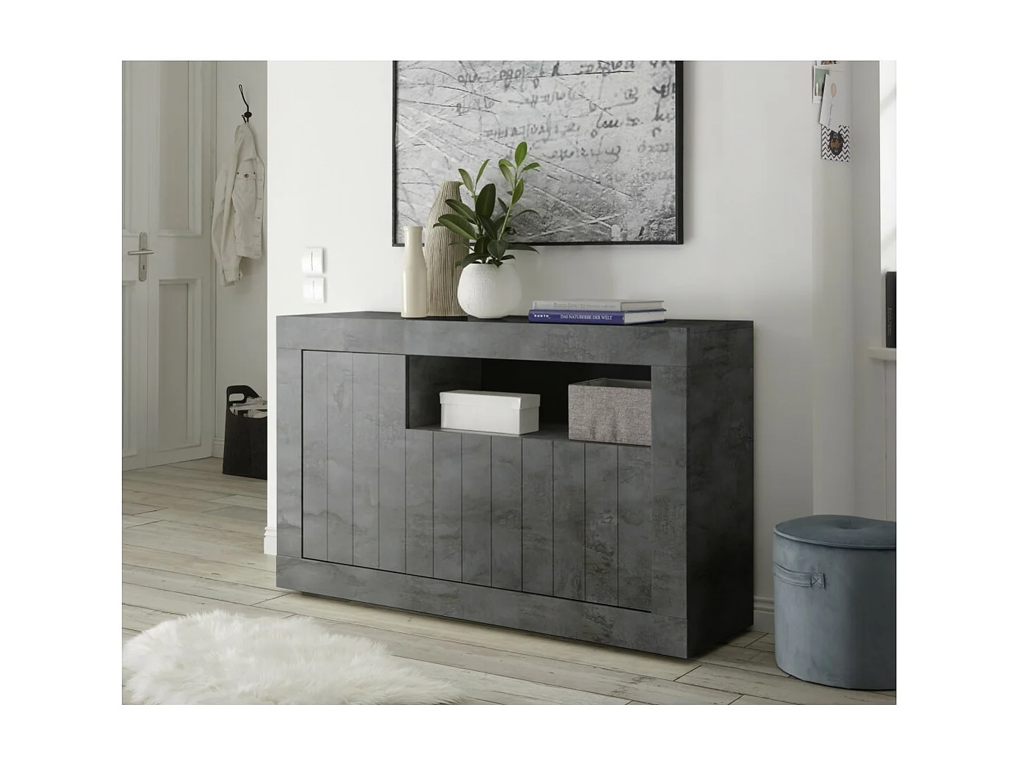 Buffet 3 portes battantes en bois, coloris gris foncé, collection URBAN