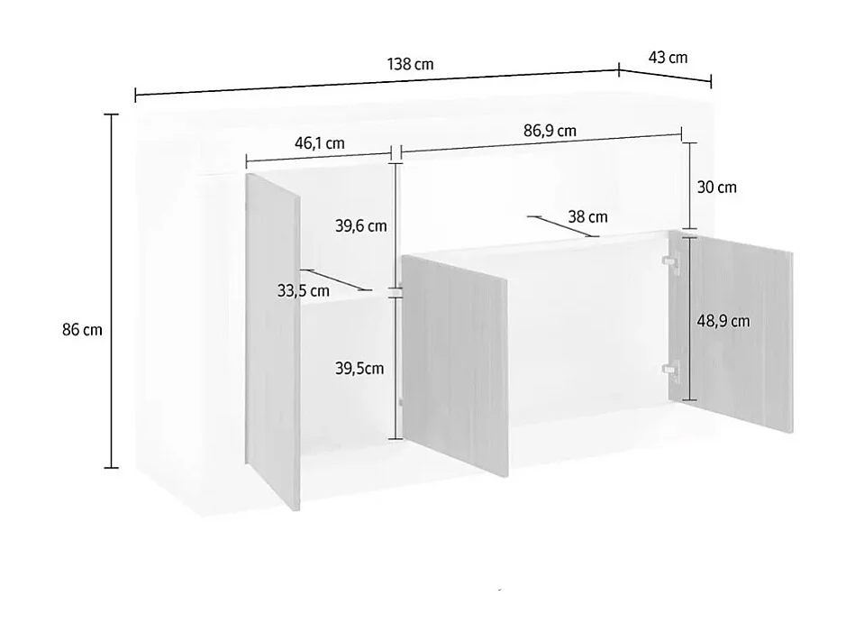 Buffet 3 portes battantes en bois, coloris gris foncé, collection URBAN