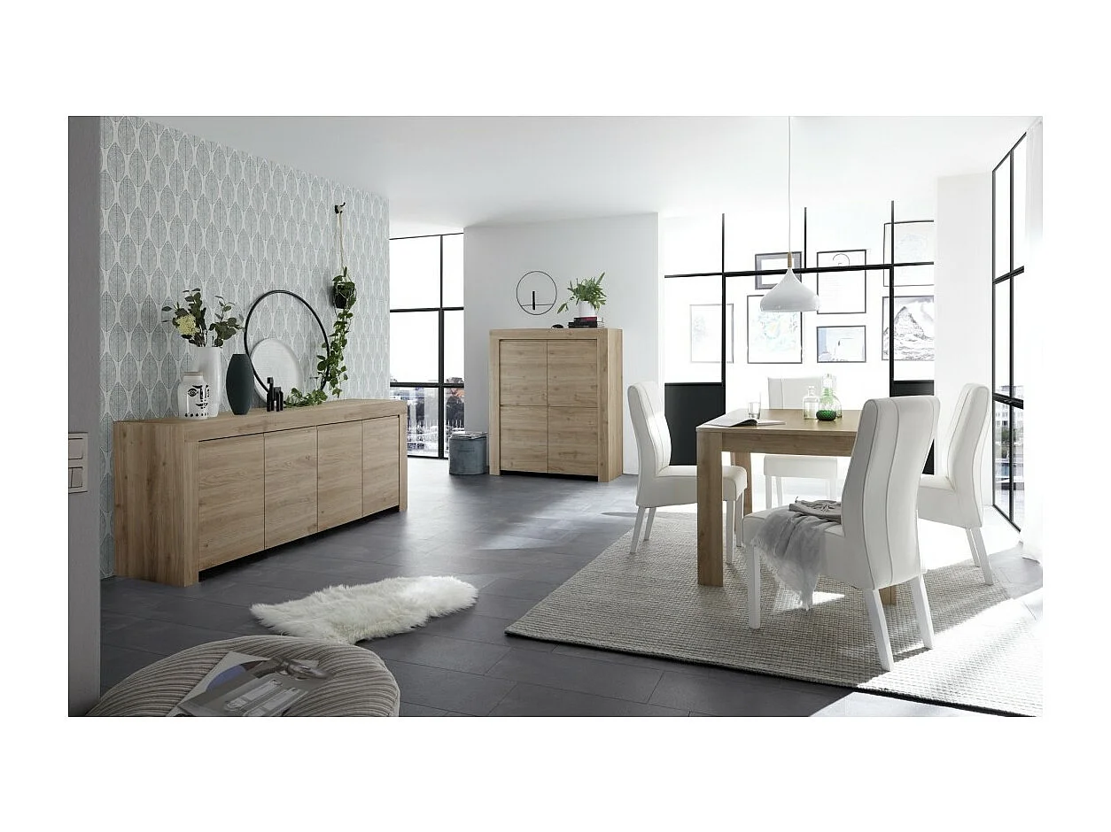 Buffet 4 portes en bois, collection ZEFIR, coloris chêne clair, parfait pour votre salon