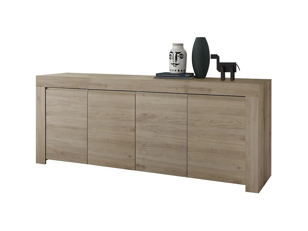 Buffet 4 portes en bois, collection ZEFIR, coloris chêne clair, parfait pour votre salon