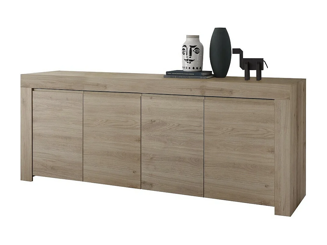 Buffet 4 portes en bois, collection ZEFIR, coloris chêne clair, parfait pour votre salon
