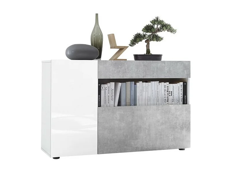 Buffet met 1 lade en 2 deuren, collectie KALO, in witte betonlook, ideaal voor uw woonkamer.