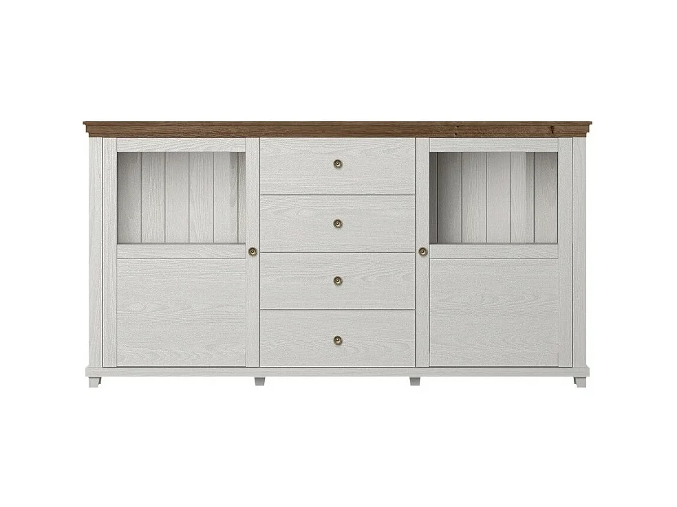 Sideboard 180cm, Kollektion ASSIA. Farben: Weißesche und Eiche. 2 Türen und 4 Schubladen.