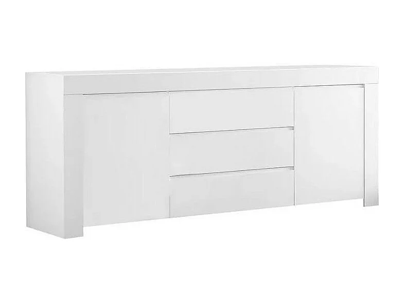 Buffet moyen 2 portes et 3 tiroirs, collection FOLOMI, coloris blanc laqué brillant