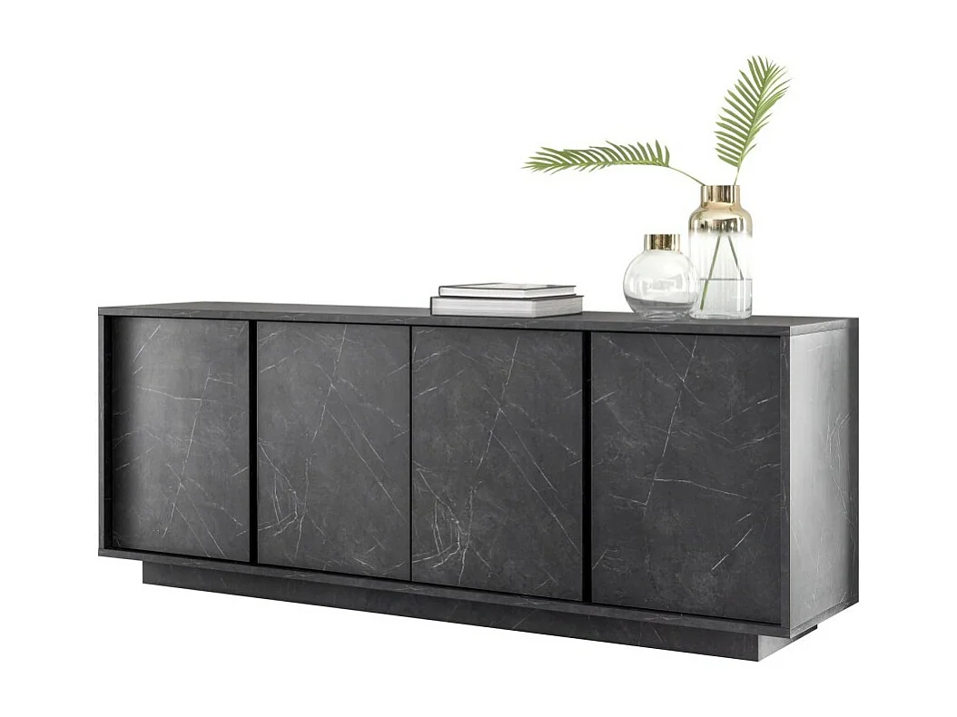Buffet de 4 puertas, colección COLOMARMO, color negro efecto mármol, ideal para su sala de estar o comedor.