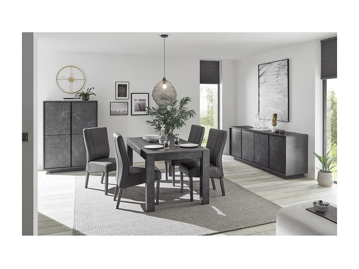 Buffet 4 portes, collection COLOMARMO, coloris noir effet marbre, idéal dans votre salon ou salle à manger
