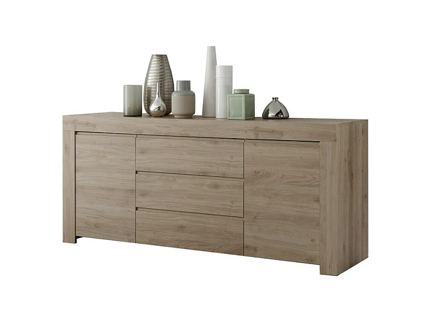 Buffet 2 portes et 3 tiroirs, collection ZEFIR, coloris chêne clair, parfait pour votre salon