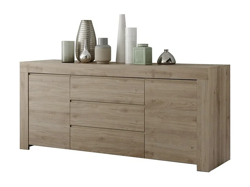 Buffet 2 portes et 3 tiroirs, collection ZEFIR, coloris chêne clair, parfait pour votre salon