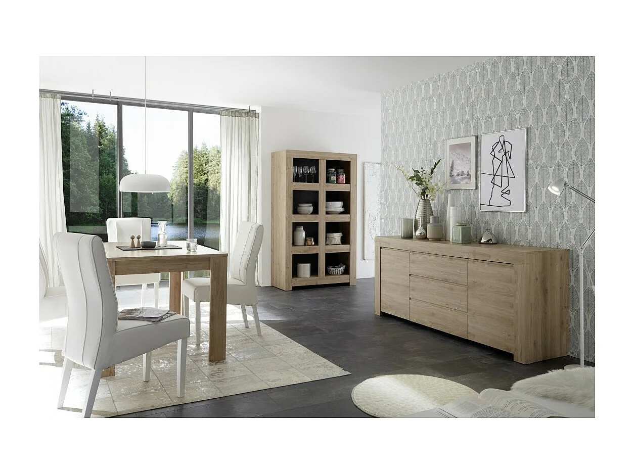 Buffet 2 portes et 3 tiroirs, collection ZEFIR, coloris chêne clair, parfait pour votre salon