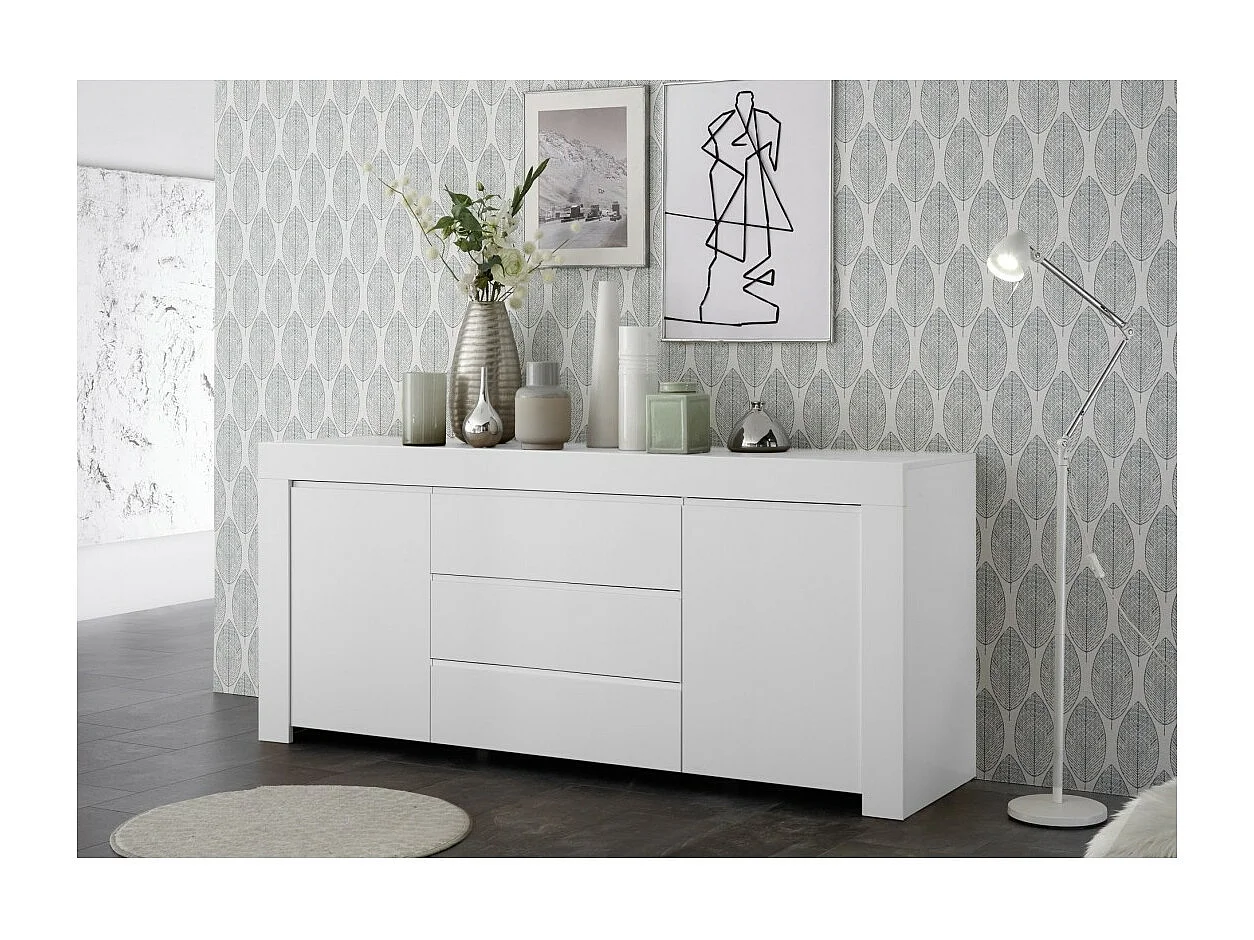 Buffet met 2 deuren en 3 laden, collectie ZEFIR, in mat witte kleur, perfect voor uw woonkamer