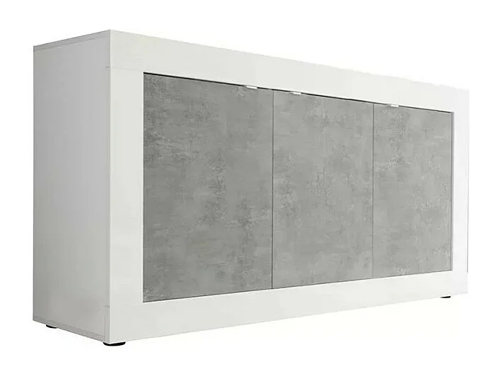 Buffet met 3 deuren, collectie CISA, in wit en grijs betoneffect, ideaal voor uw woonkamer of eetkamer.
