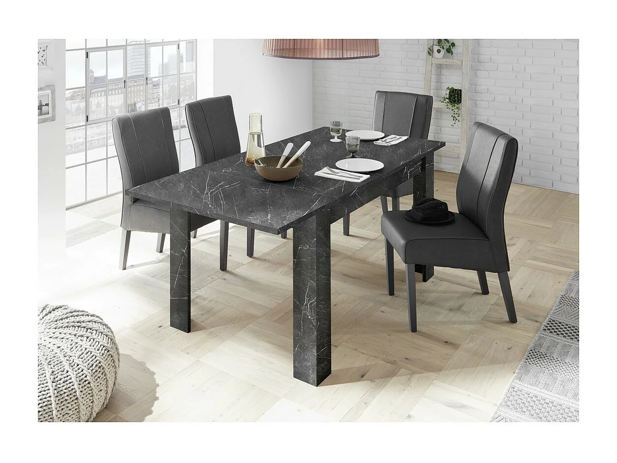 Mesa extensible, colección COLOMARMO, color negro efecto mármol, ideal para un comedor moderno y a la moda.
