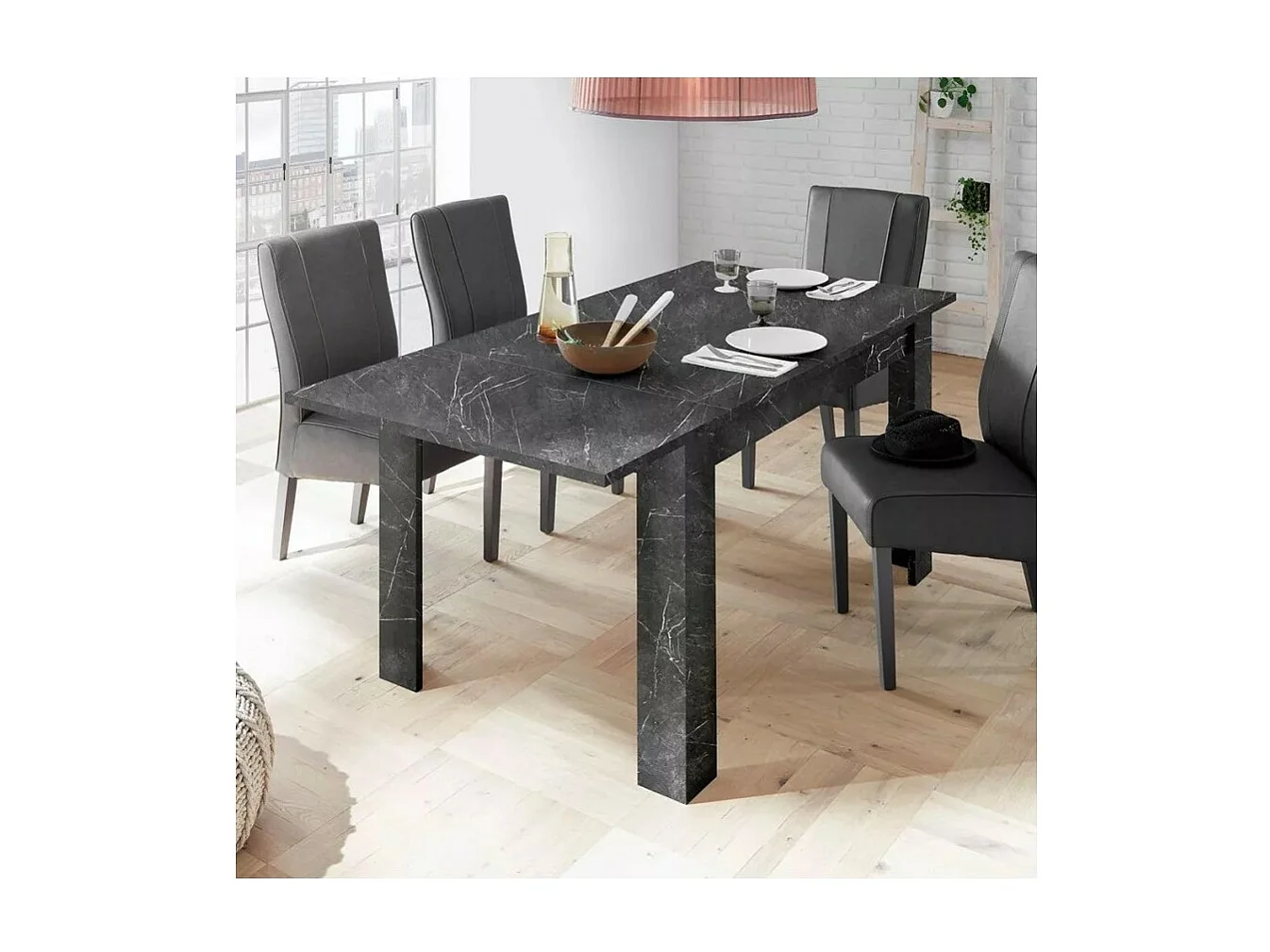 Mesa extensible, colección COLOMARMO, color negro efecto mármol, ideal para un comedor moderno y a la moda.