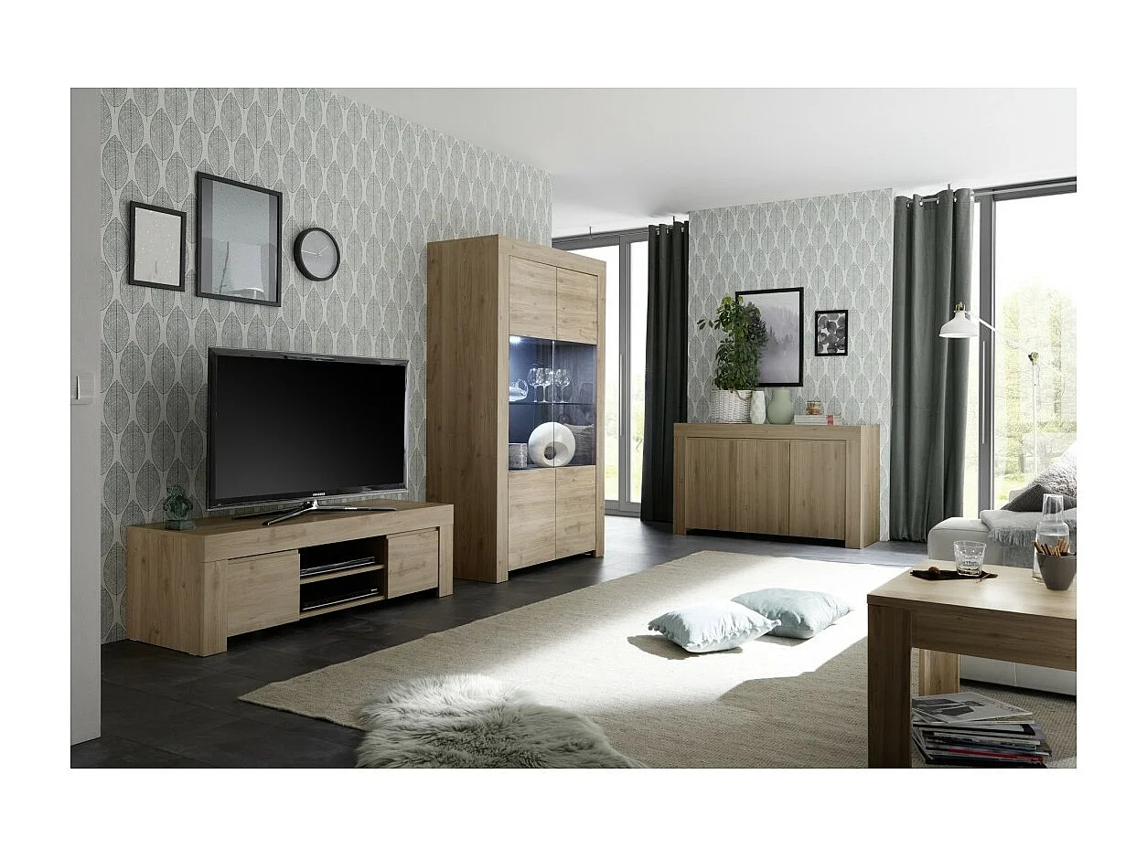 Aparador de 2 puertas, colección ZEFIR, color roble claro, perfecto para su comedor.