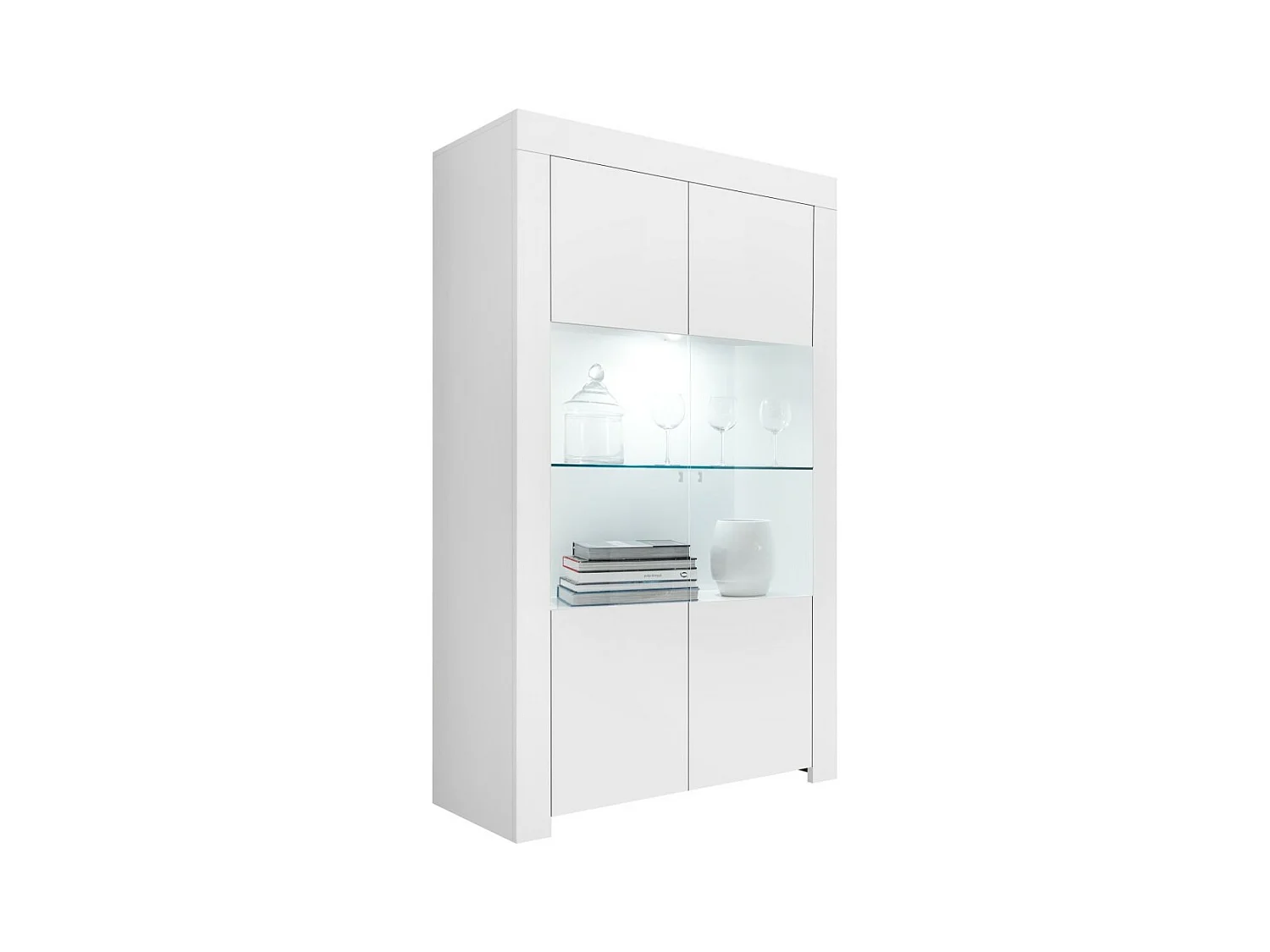 Buffet 2 portes vitrées, collection ZEFIR, coloris blanc mat, parfait pour votre salle à manger