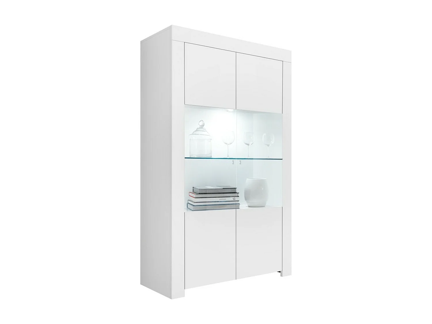 Buffet de 2 puertas con vidrio, colección ZEFIR, color blanco mate, perfecto para su comedor.