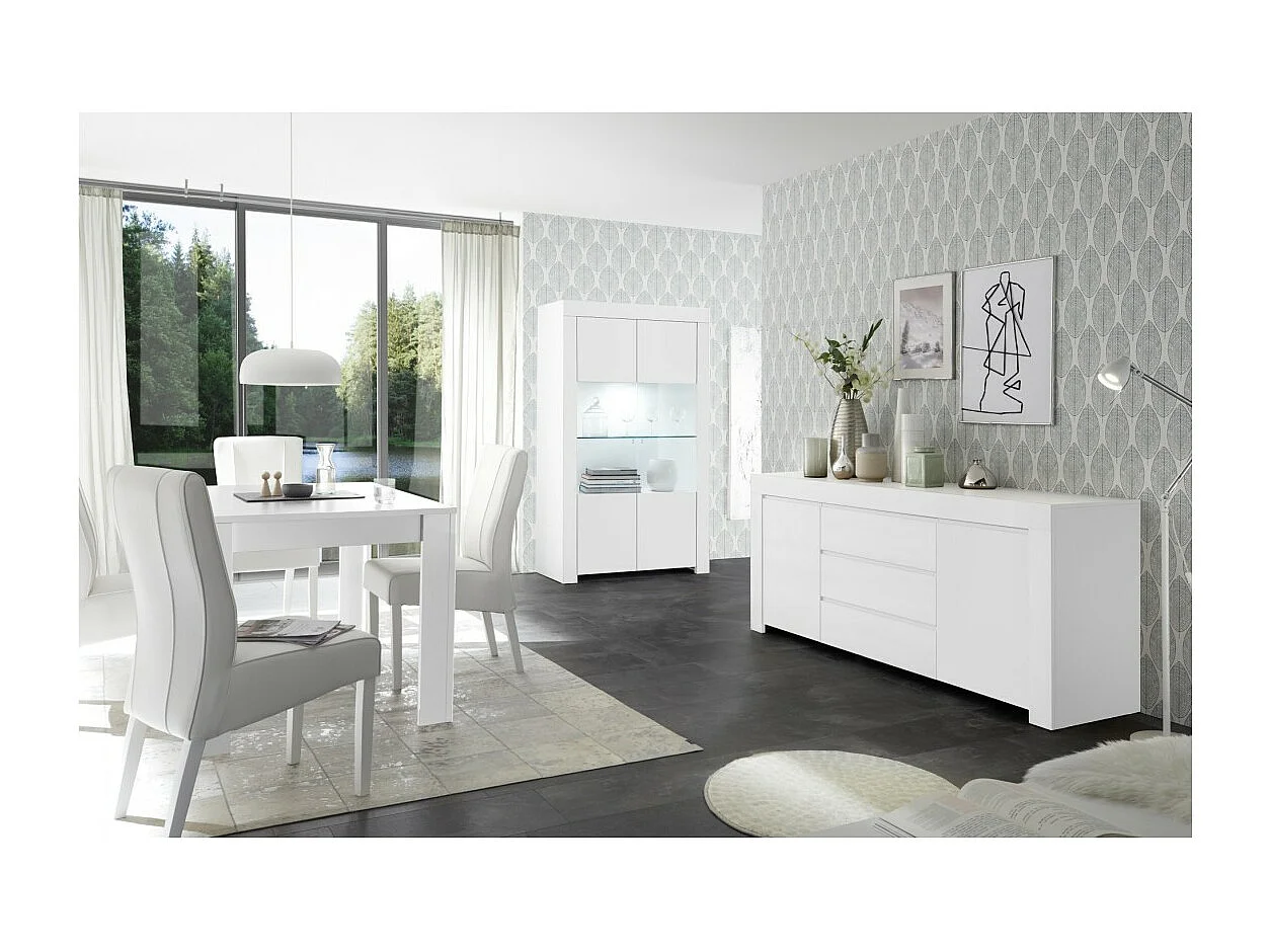 Buffet de 2 puertas con vidrio, colección ZEFIR, color blanco mate, perfecto para su comedor.