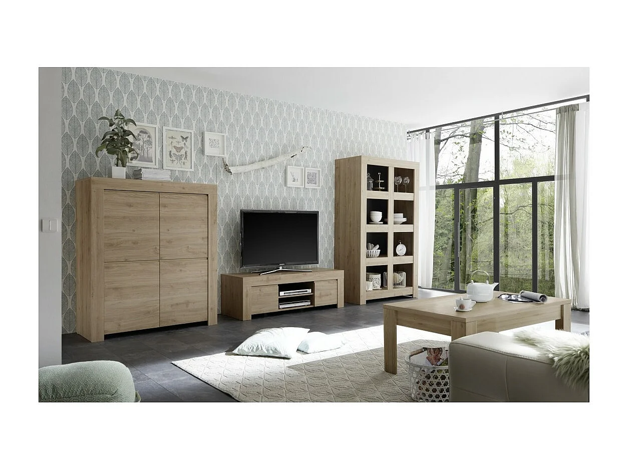 Buffetkast met 4 deuren, collectie ZEFIR, in licht eiken kleur, ideaal voor uw woonkamer of eetkamer.