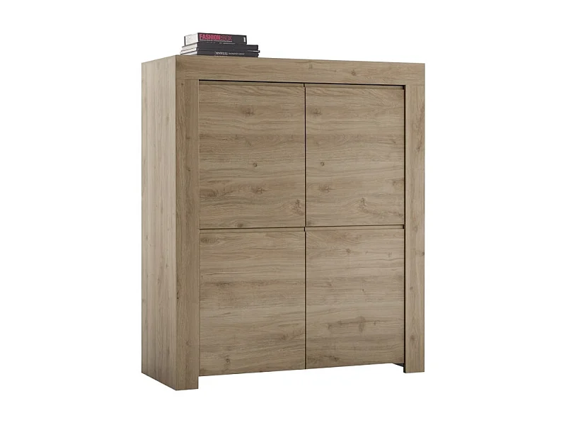 Buffetkast met 4 deuren, collectie ZEFIR, in licht eiken kleur, ideaal voor uw woonkamer of eetkamer.