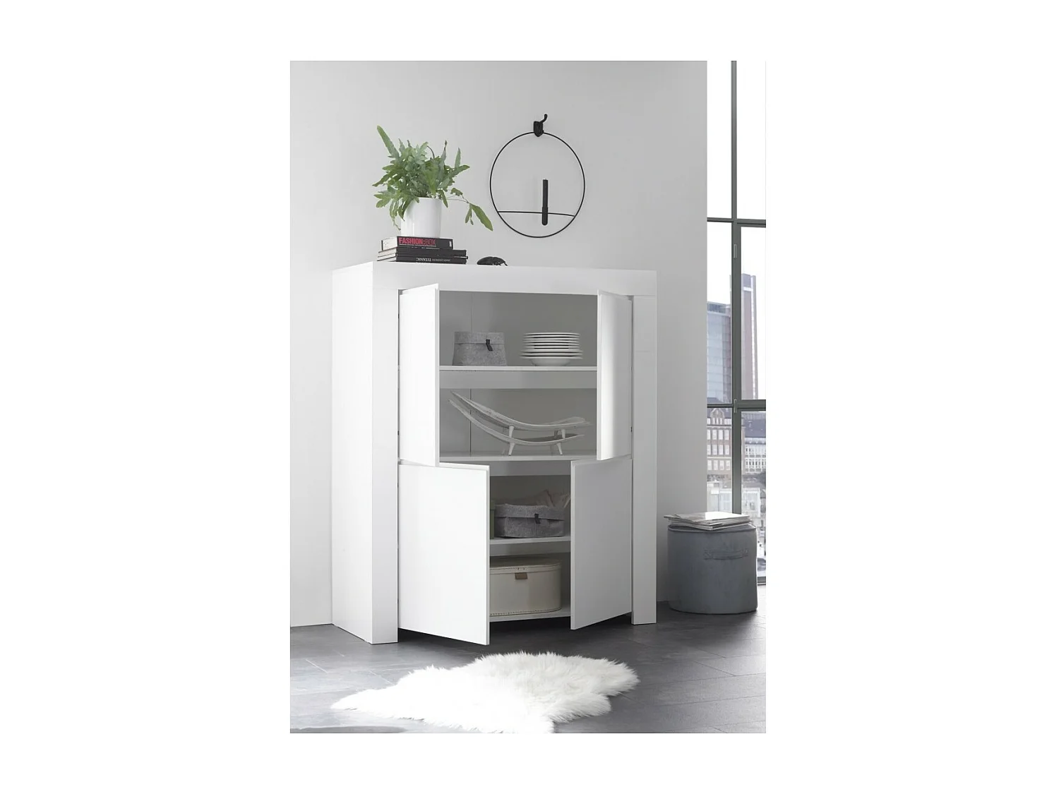 Buffet 4 porte, collezione ZEFIR, colore bianco opaco, ideale per il tuo soggiorno o sala da pranzo.