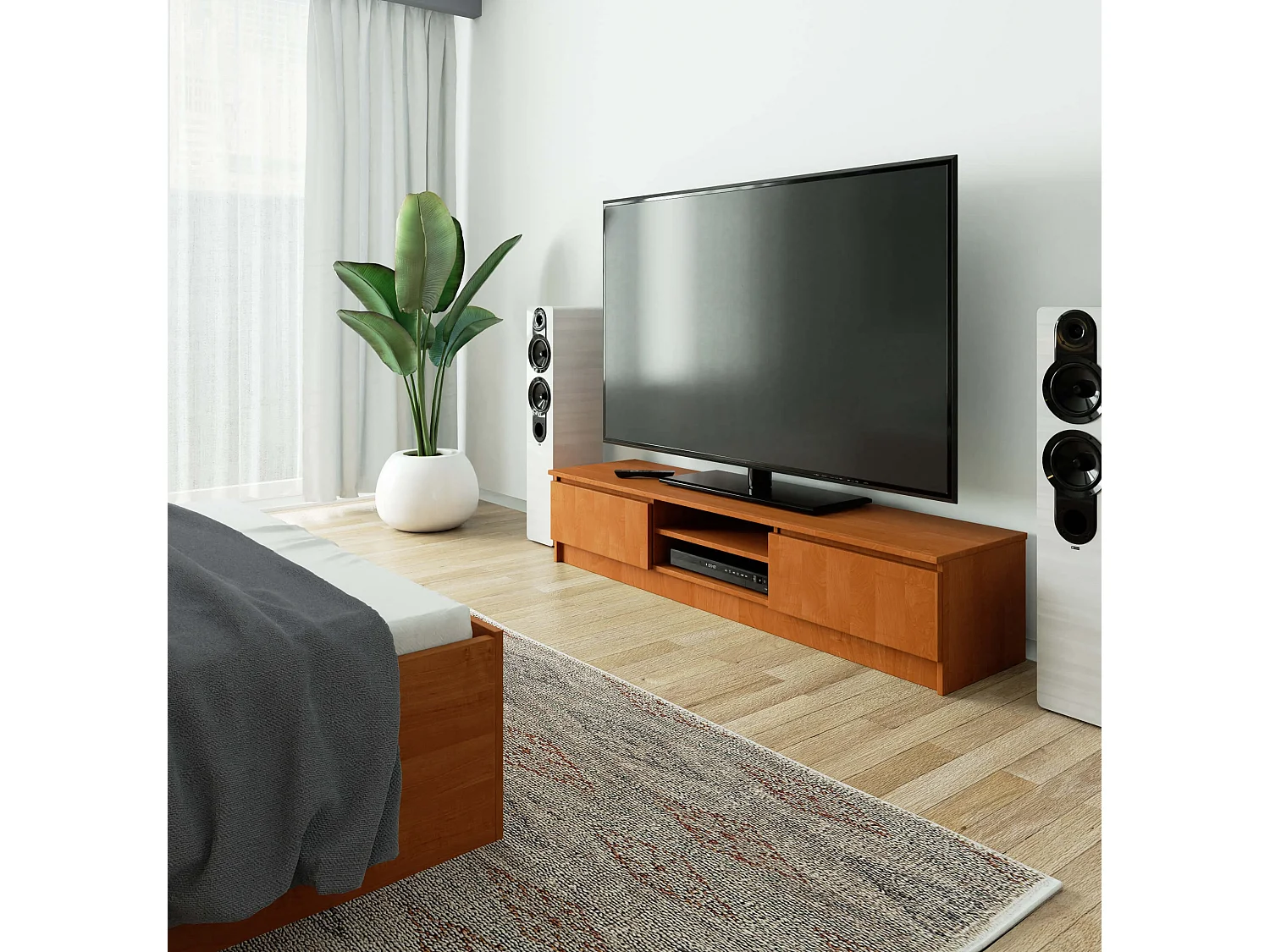 TV Meubel 160 cm 2-Deurs 1-Plank Olijfbruin Matafwerking - Zelfmontage RTV Standaard