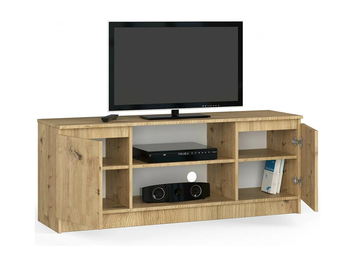 Meuble TV pour salon AKORD Chêne Artisan 140 cm 2 portes façade Chêne Artisan 2 étagères 140x40x55 cm