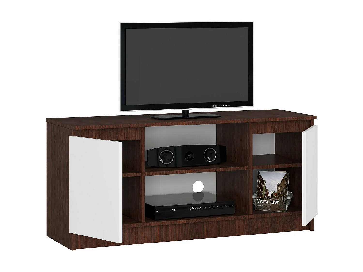 Mobile TV AKORD Wengé 120 cm 2 ante inserto frontale Bianco 120x40x55 cm