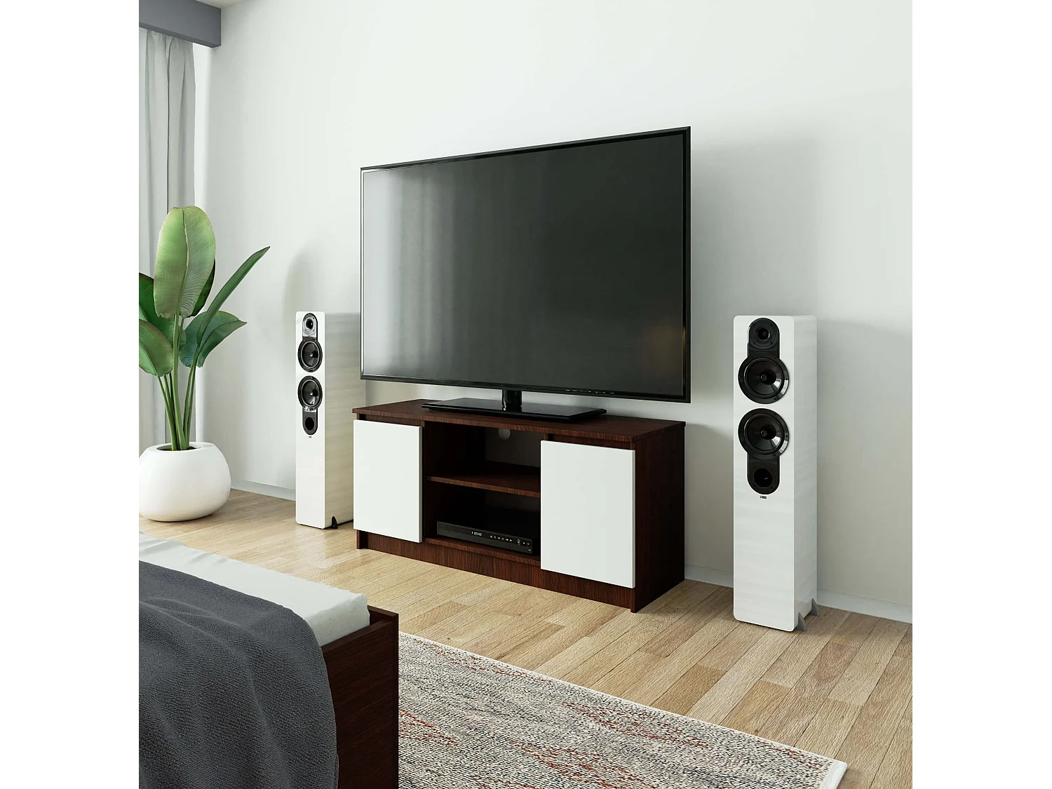 Mobile TV AKORD Wengé 120 cm 2 ante inserto frontale Bianco 120x40x55 cm