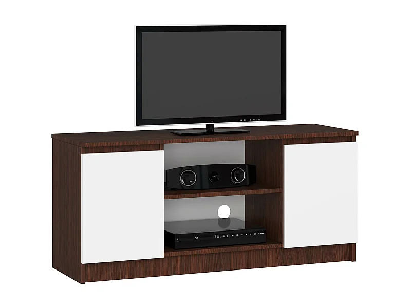 TV Schrank AKORD Fernsehkommode 120 cm Wenge 2 Türen 2 Ebenen Front Weiß B120 x H55 x T40 cm