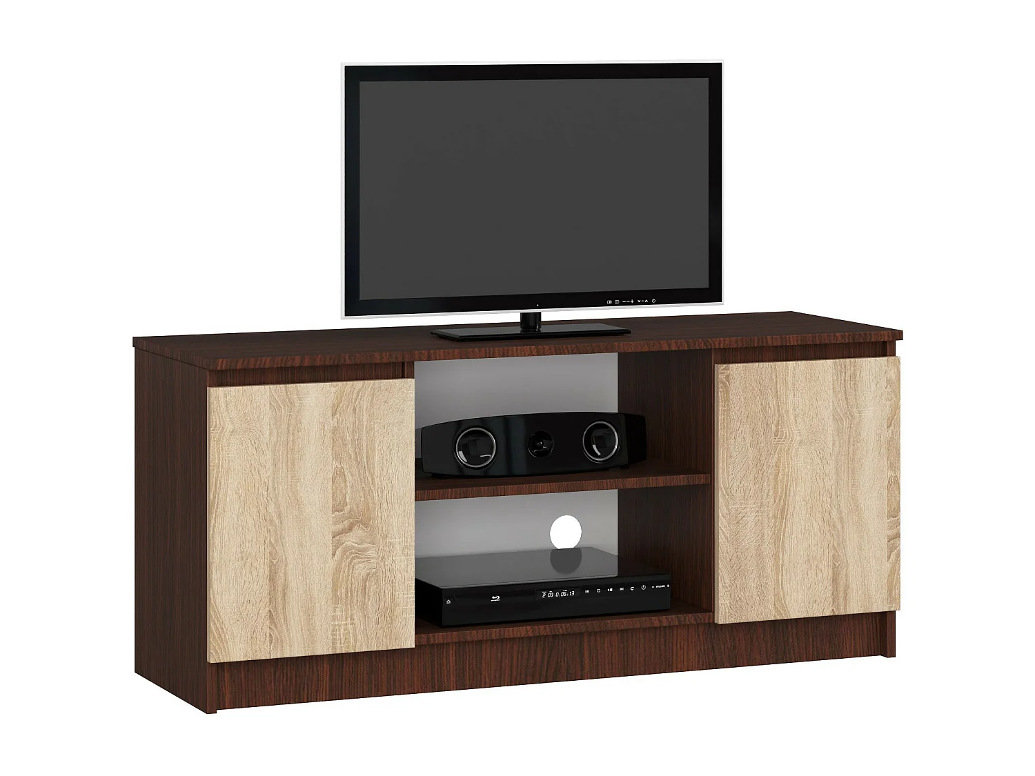TV Schrank AKORD Fernsehkommode 120 cm Wenge 2 Türen 2 Ebenen Front Sonoma-Eiche B120 x H55 x T40 cm