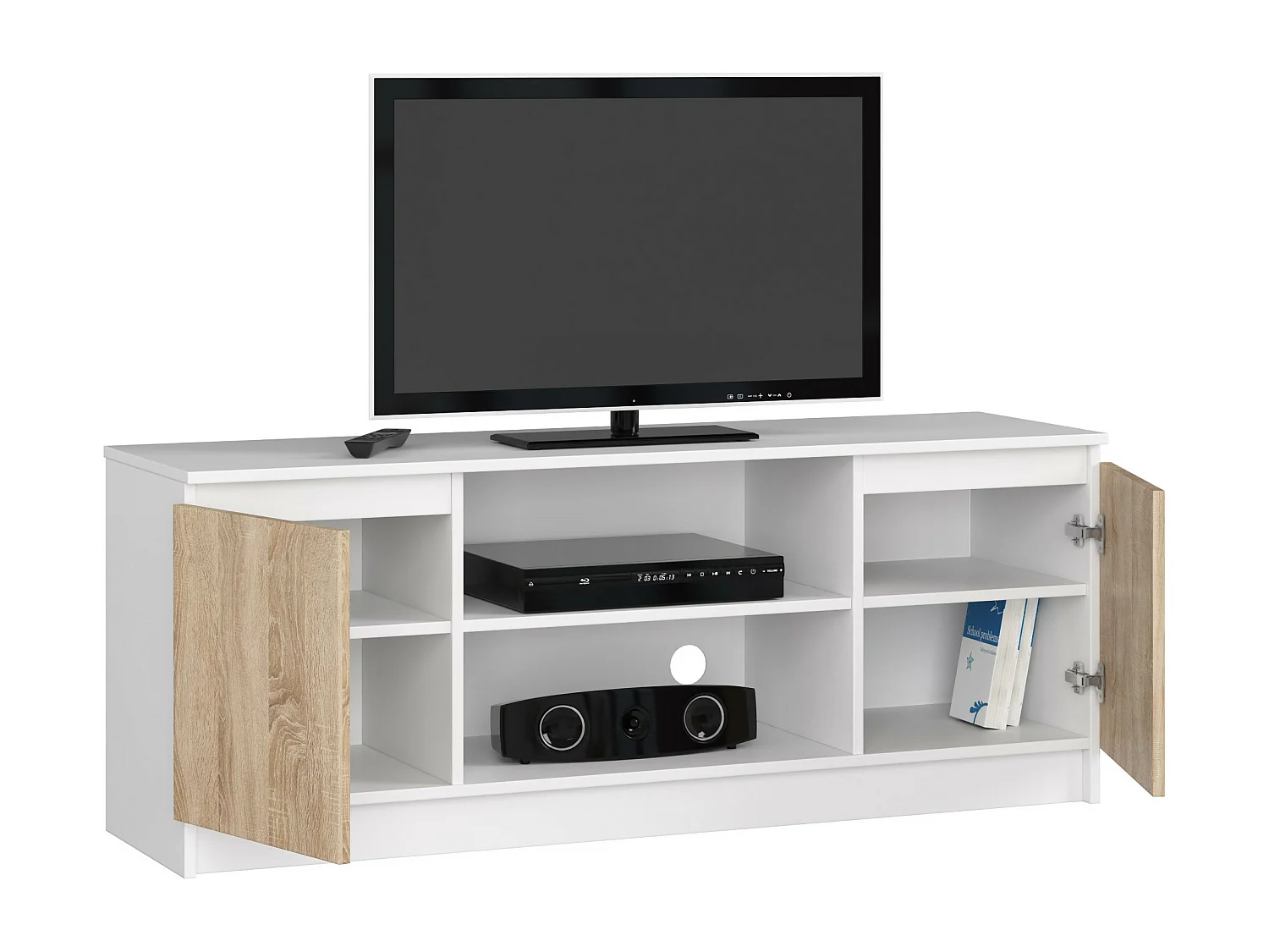 TV-Kast 140 cm Staand | 2 Deuren 1 Plank | Mat Wit met Sonoma Eiken | Moderne Woonkamermeubel | Zelfmontage