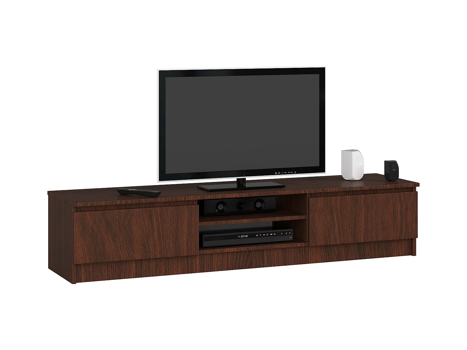 Meuble TV pour salon AKORD Wengé 160 cm 2 portes façade Wengé 2 étagères 160x40x33 cm
