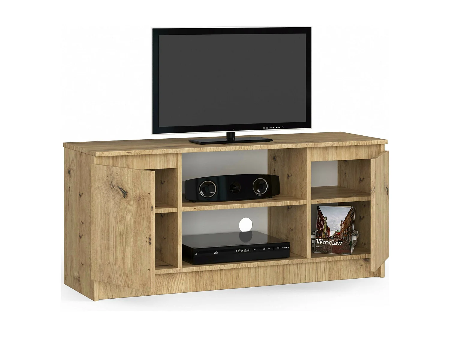 Meuble TV pour salon AKORD Chêne Artisan 120 cm 2 portes façade Chêne Artisan 2 étagères 120x40x55 cm