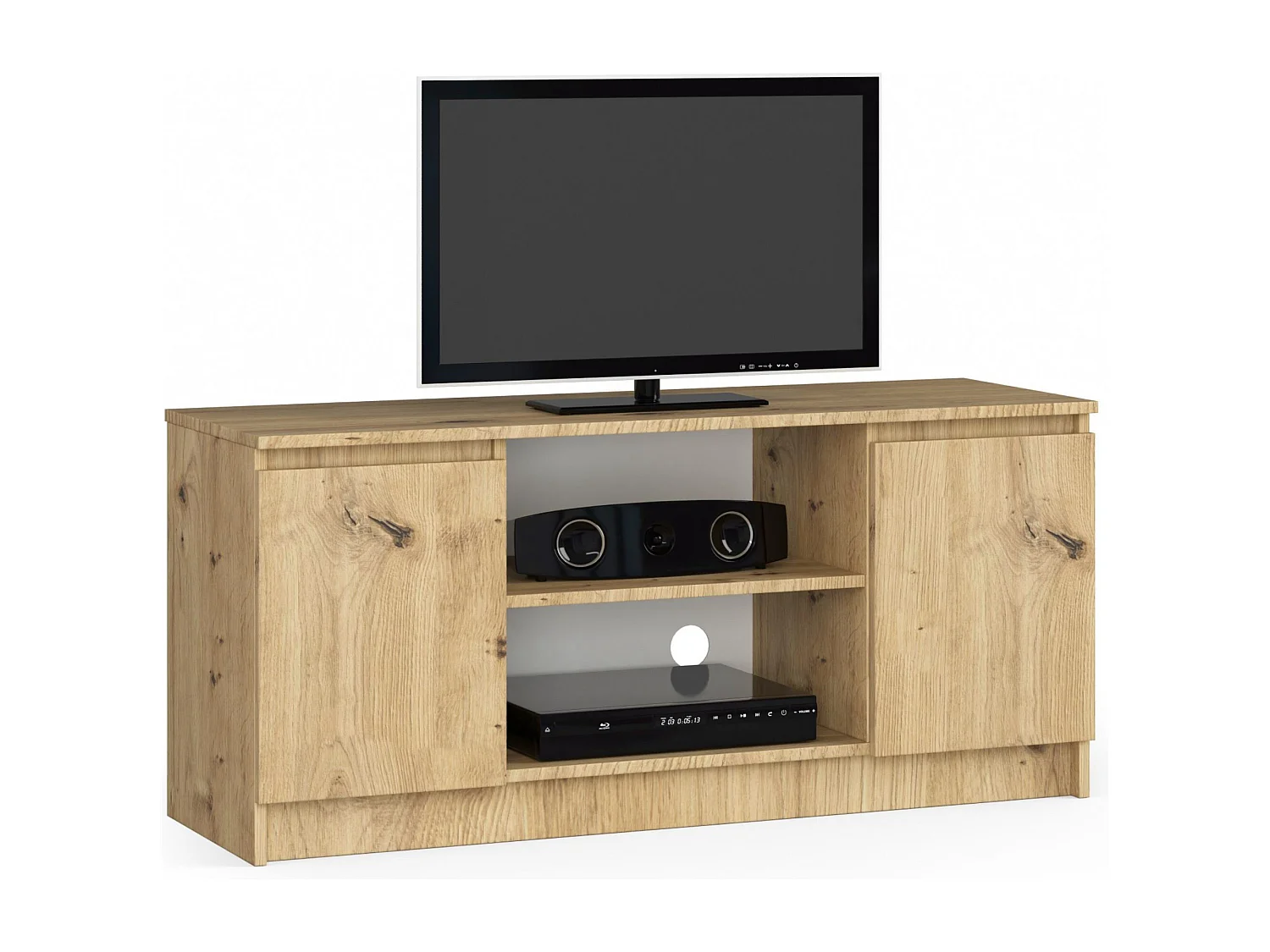 Meuble TV pour salon AKORD Chêne Artisan 120 cm 2 portes façade Chêne Artisan 2 étagères 120x40x55 cm