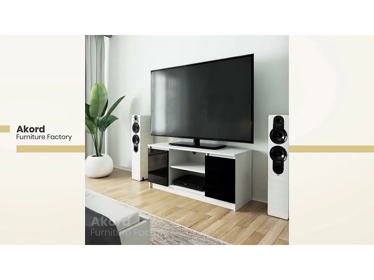 TV Schrank AKORD Fernsehkommode 120 cm Weiß 2 Türen 2 Ebenen Front Sonoma-Eiche B120 x H55 x T40 cm