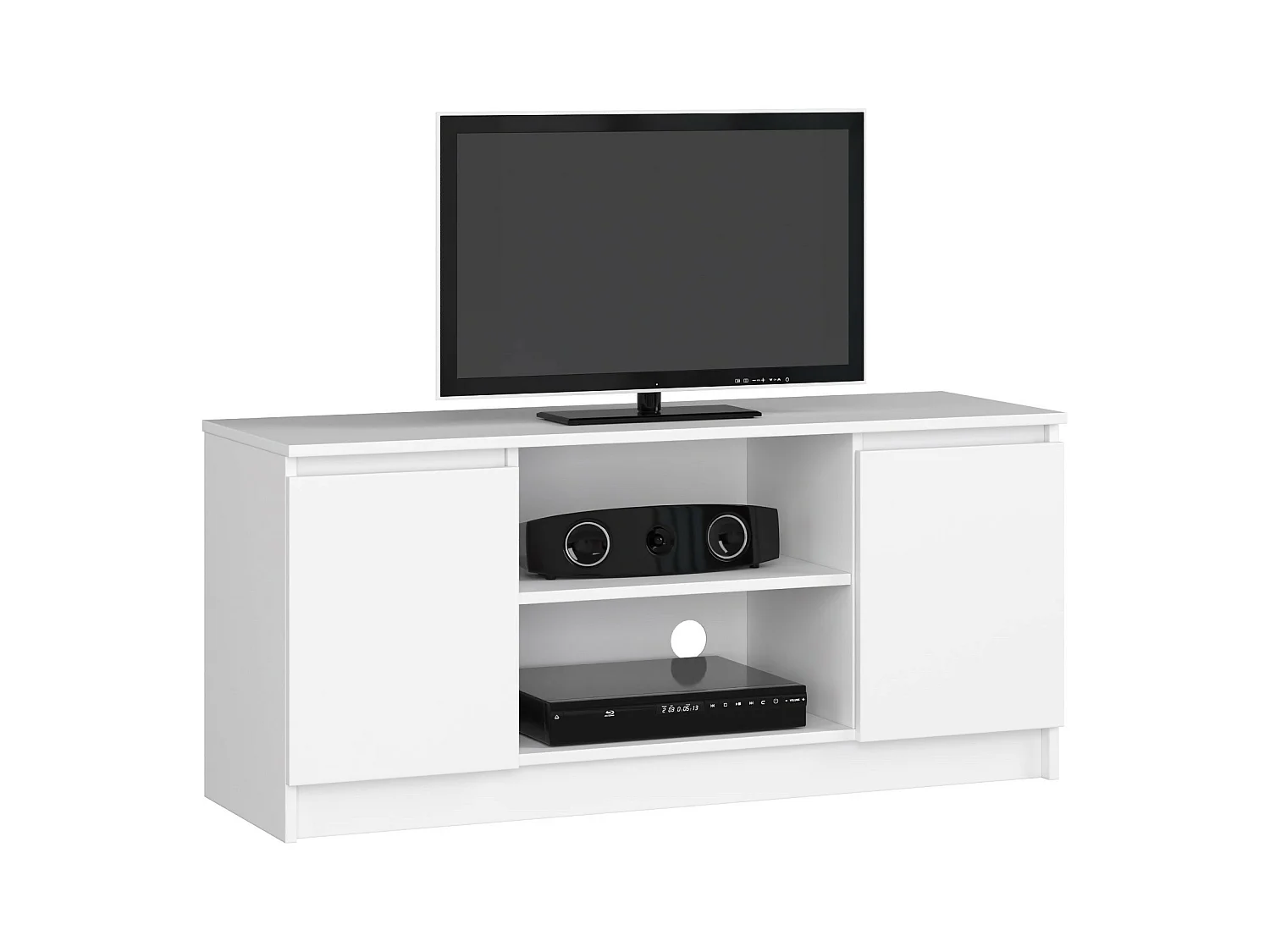 Meuble TV pour salon AKORD Blanc 120 cm 2 portes façade Blanche 2 étagères 120x40x55 cm