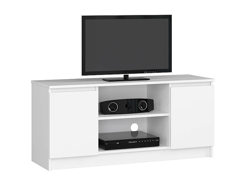 Mueble de TV AKORD Blanco 120 cm 2 puertas frente en color Blanco 2 estantes 120x40x55 cm
