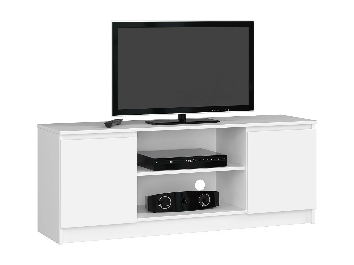 Witte TV Kast Standaard 140 cm - Dubbele Deuren, Matte Afwerking, Zelfmontage