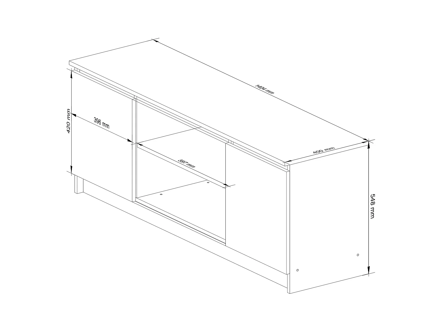 TV Schrank AKORD Fernsehkommode 140 cm Eiche Artisan 2 Türen 2 Ebenen Front Weiß B140 x H55 x T40 cm