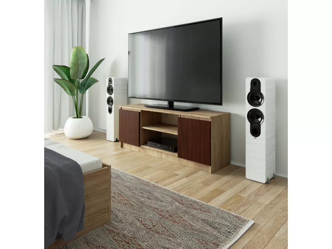 Kauf Unique TV Schrank AKORD Fernsehkommode 140 cm Sonoma-Eiche 2 Türen 2 Ebenen Front Wenge B140 x H55 x T40 cm