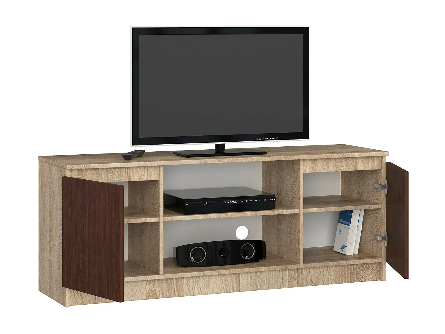 Szafka RTV AKORD Dąb Sonoma 140 cm 2 drzwi kolor Wenge mat 2 półki 140x40x55 cm