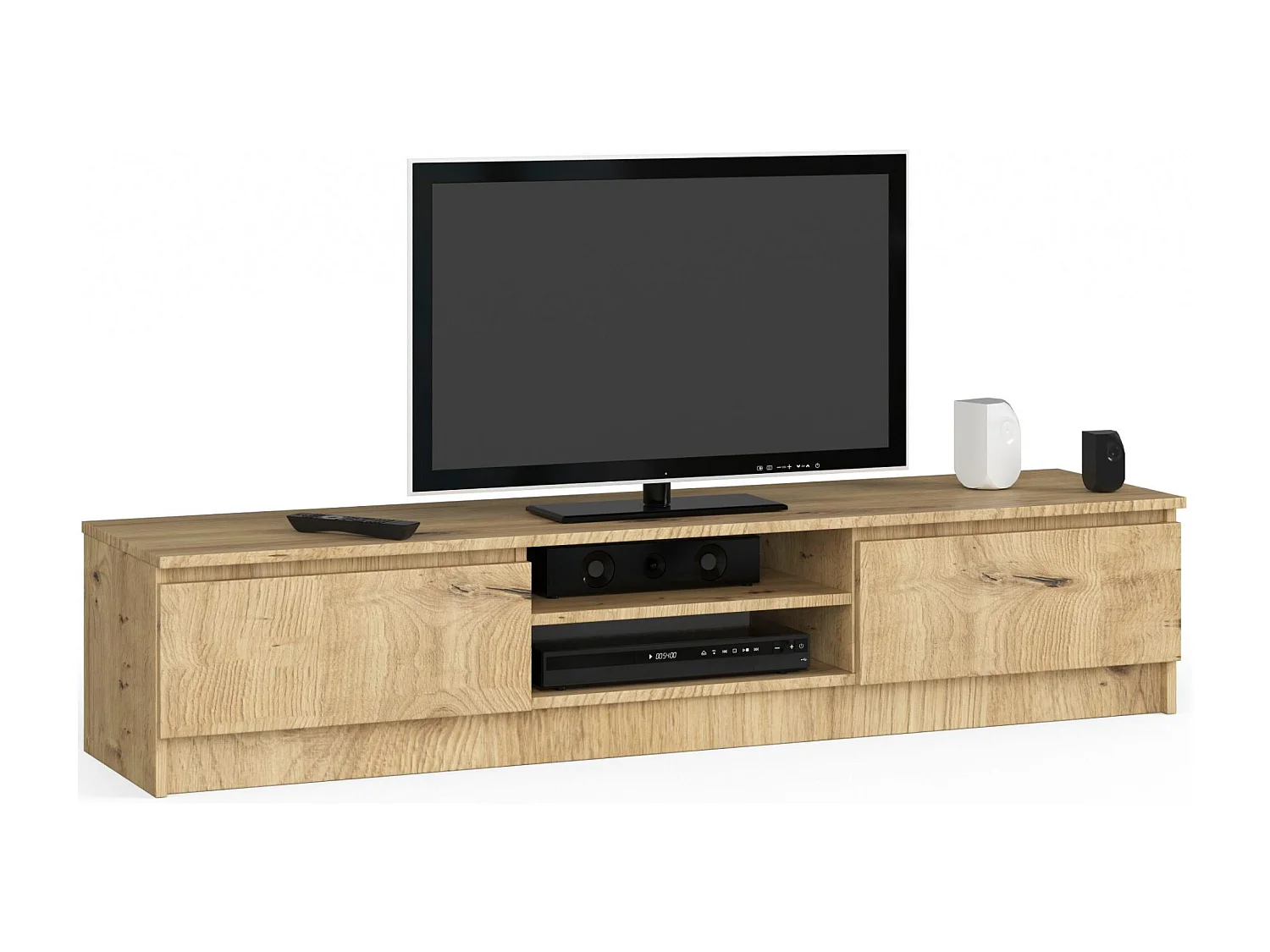 Meuble TV pour salon AKORD Chêne Artisan 160 cm 2 portes façade Chêne Artisan 2 étagères 160x40x33 cm