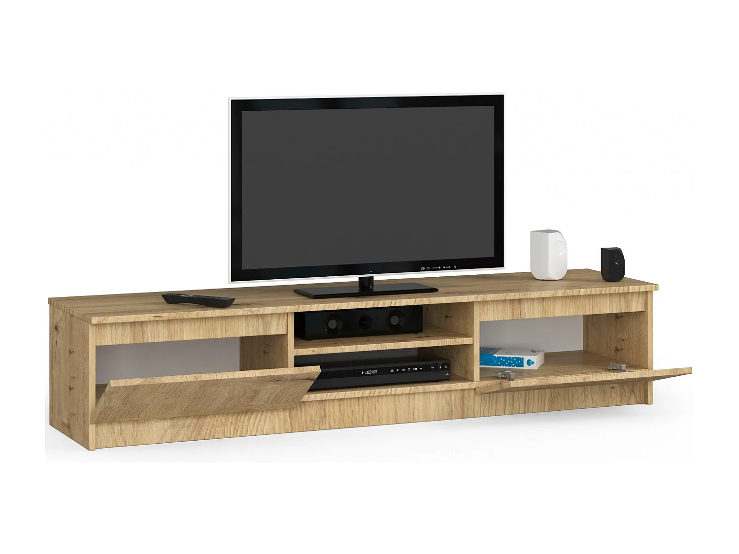 Meuble TV pour salon AKORD Chêne Artisan 160 cm 2 portes façade Chêne Artisan 2 étagères 160x40x33 cm