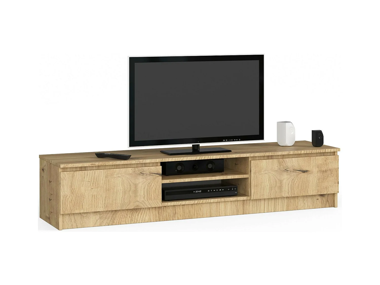 Meuble TV pour salon AKORD Chêne Artisan 160 cm 2 portes façade Chêne Artisan 2 étagères 160x40x33 cm