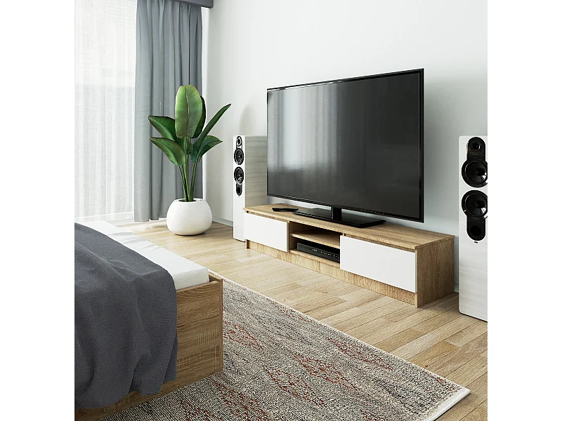 Mobile TV AKORD Sonoma Quercia 160 cm 2 ante inserto frontale Bianco 160x40x33 cm