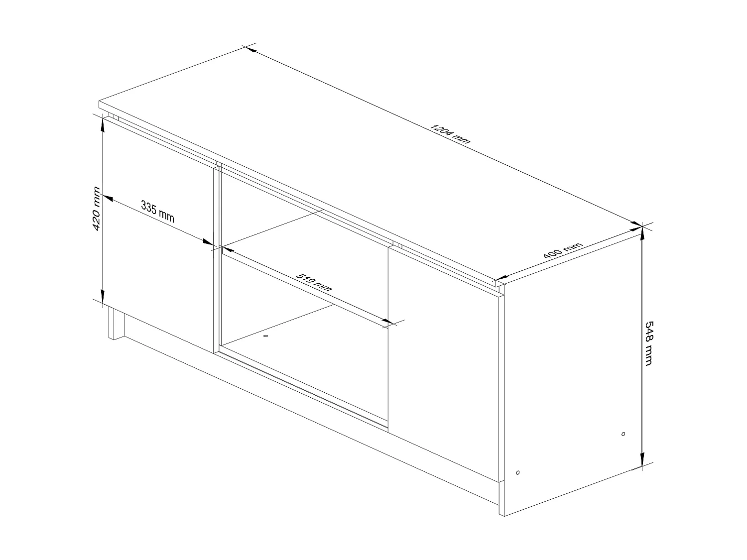 Meuble TV pour salon AKORD Blanc 120 cm 2 portes façade Gris Graphite 2 étagères 120x40x55 cm