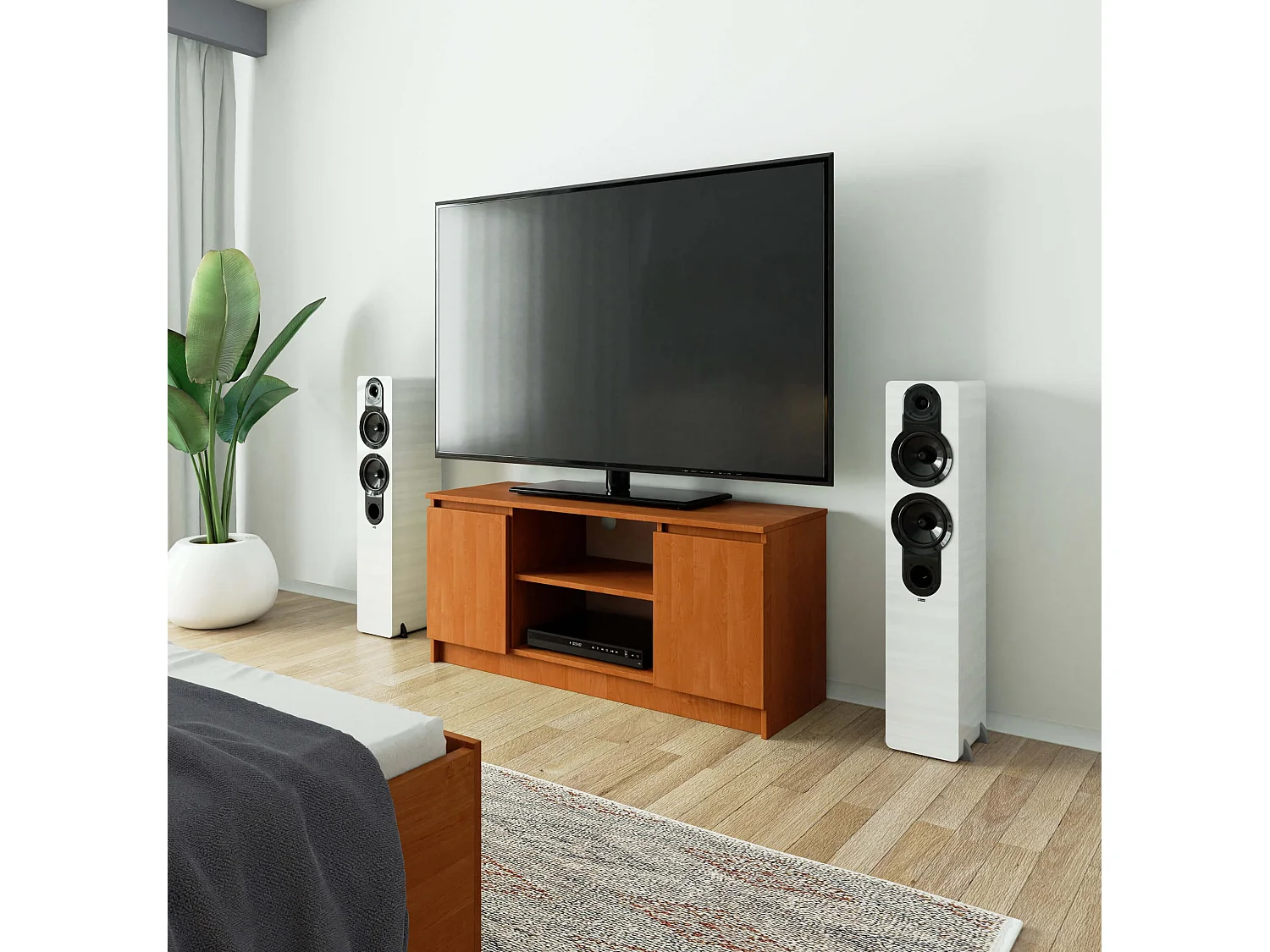 Meuble TV pour salon AKORD Aulne 120 cm 2 portes façade Aulne 2 étagères 120x40x55 cm