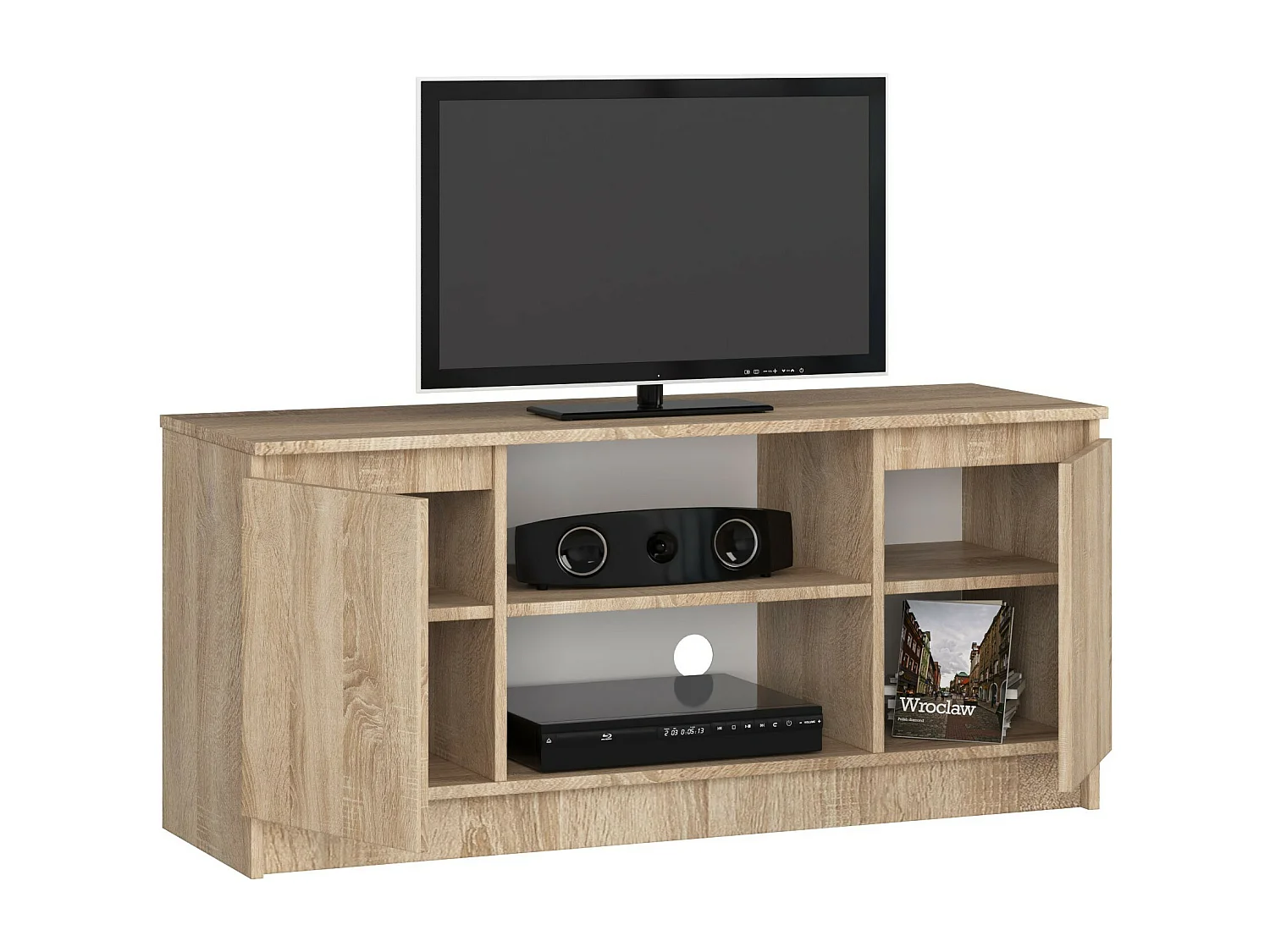 TV Schrank AKORD Fernsehkommode 120 cm Sonoma-Eiche 2 Türen 2 Ebenen B120 x H55 x T40 cm